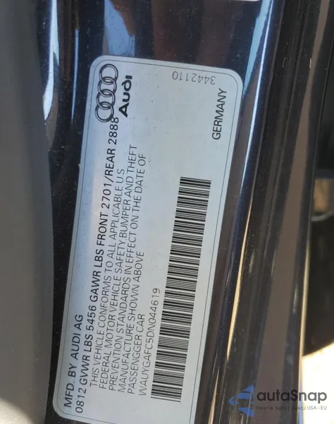 2013 Audi A7 Premium Plus from USA, damaged, VIN WAUYGAFC5DN044619